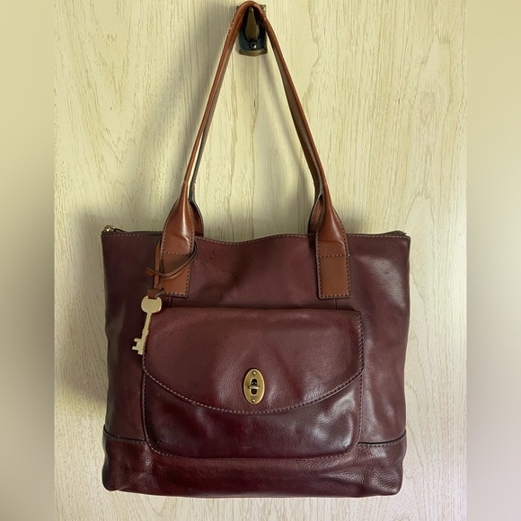 Fossil Vintage Classics Shopper Bag Fig Burgundy Maroon Brown Shoulder Tote - Picture 1 of 16